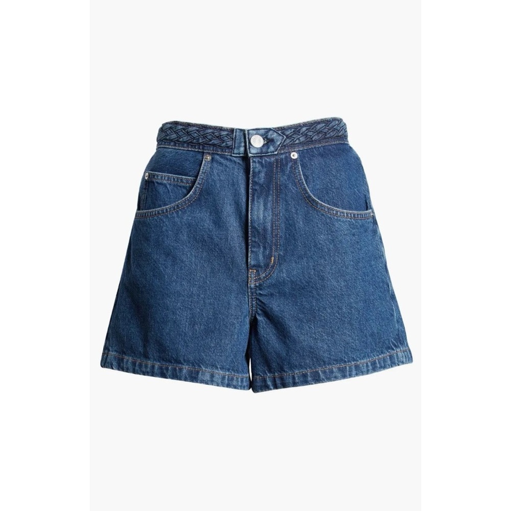 Frame Denim Braided-Waist High-Rise Blue Jean Shorts
